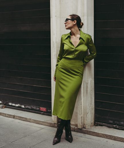 green shirt skirt