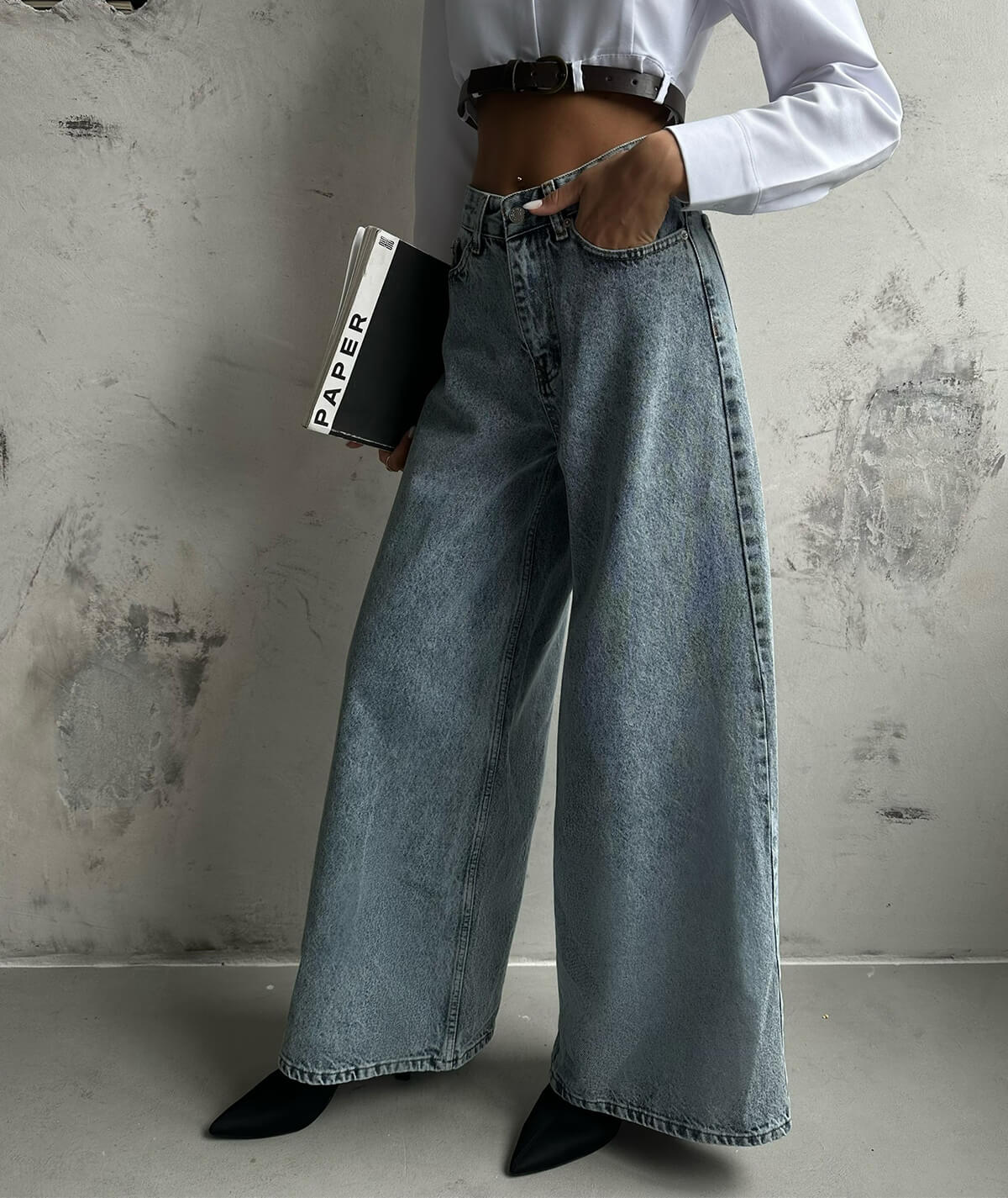 groove wide leg blue jean